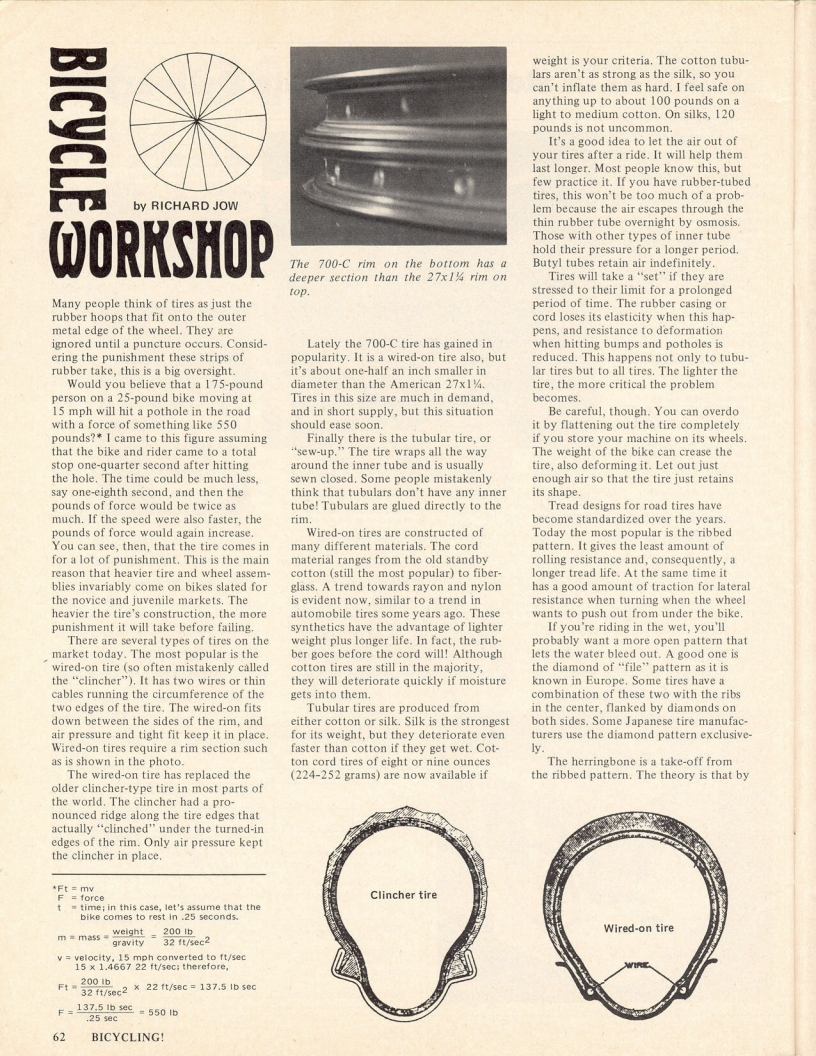 <------ Bicycling Magazine 02-1976 ------> Step By Step Wheels - Part 5 - Tires