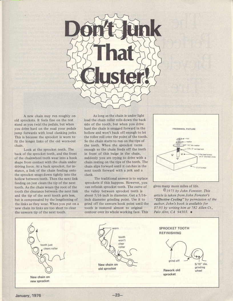 <---------- Bike World 01-1976 ----------> Don't Junk That Cluster