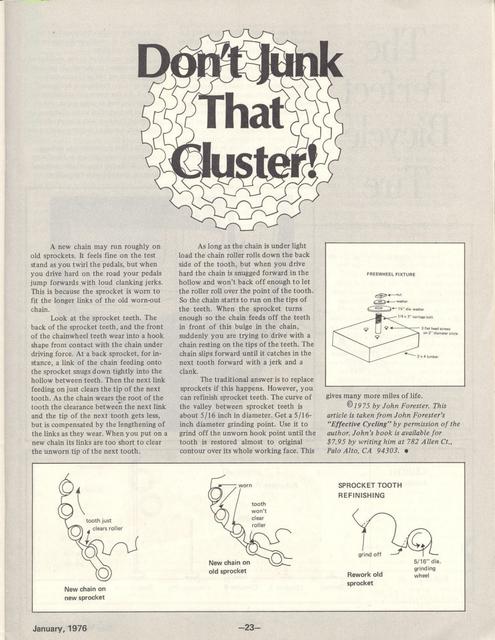 <---------- Bike World 01-1976 ----------> Don't Junk That Cluster