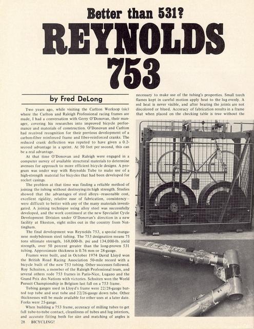 <------ Bicycling Magazine 03-1976 ------> Better Than 531?  Reynolds 753