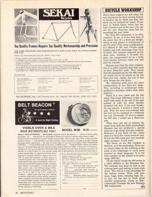 <------ Bicycling Magazine 04-1976 ------> Product Review:  The New Shimano 600 Series