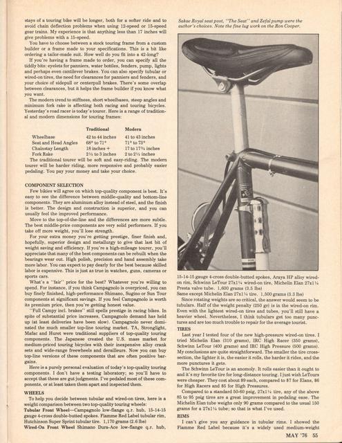 <------ Bicycling Magazine 05-1976 ------> Build Your Own Super Tourer - Part 1