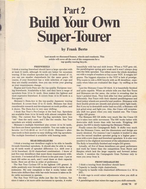 <------ Bicycling Magazine 06-1976 ------> Build Your Own Super Tourer - Part 2