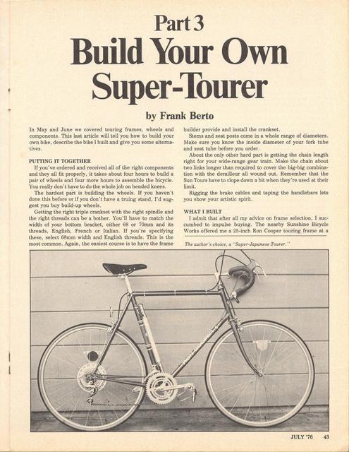 <------ Bicycling Magazine 07-1976 ------> Build Your Own Super Tourer - Part 3