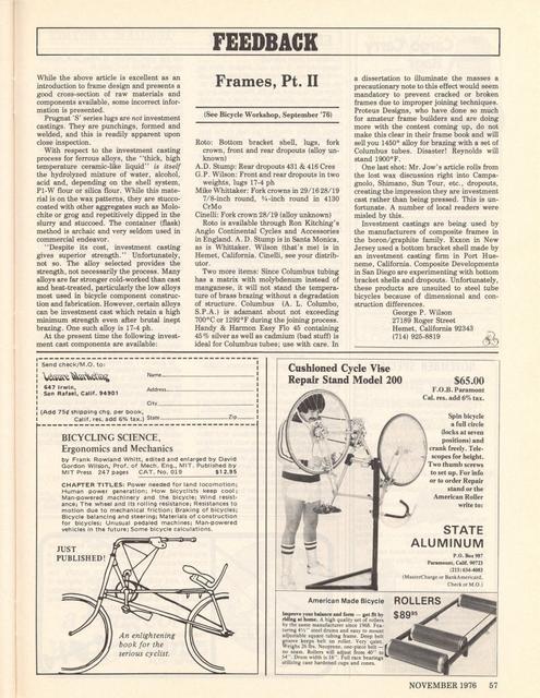 <------ Bicycling Magazine 11-1976 ------> Building A Frame - Part 2 (Extra)