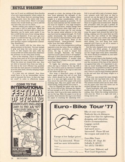 <------ Bicycling Magazine 01-1977 ------> Building A Frame - Part 3