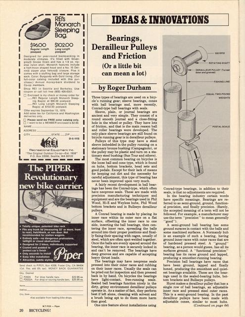 <------ Bicycling Magazine 06-1976 ------> Bearings, Derailleur Pulleys, And Friction