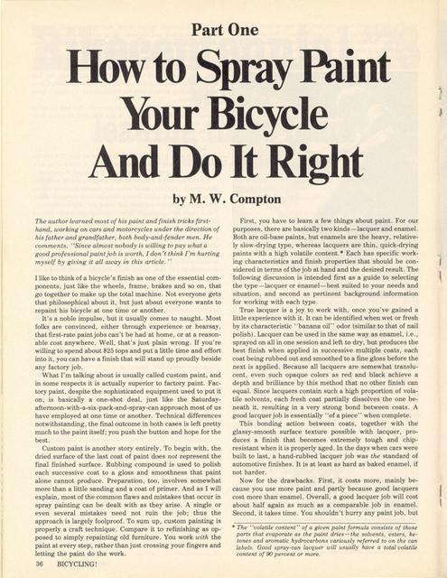 <------ Bicycling Magazine 09-1976 ------> How To Spray Paint Your Bicycle - Part 1