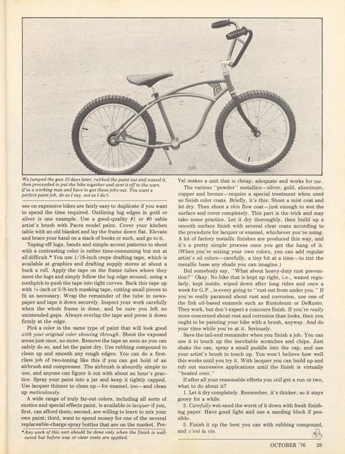 <------ Bicycling Magazine 10-1976 ------> How To Spray Paint Your Bicycle - Part 2