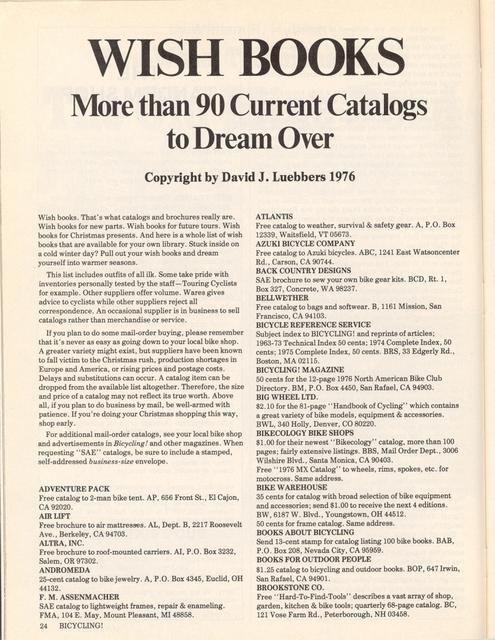 <------ Bicycling Magazine 11-1976-------> Wish Books - More Than 90 Current Catalogs To Dream Over