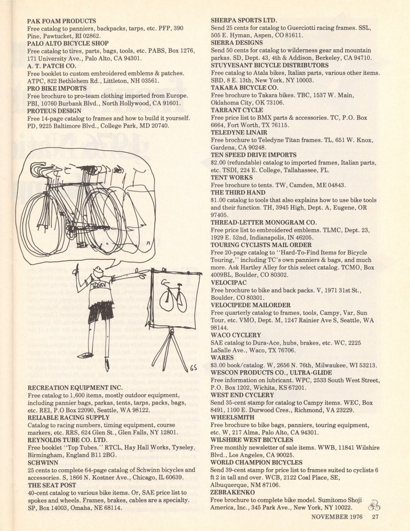 <------ Bicycling Magazine 11-1976-------> Wish Books - More Than 90 Current Catalogs To Dream Over
