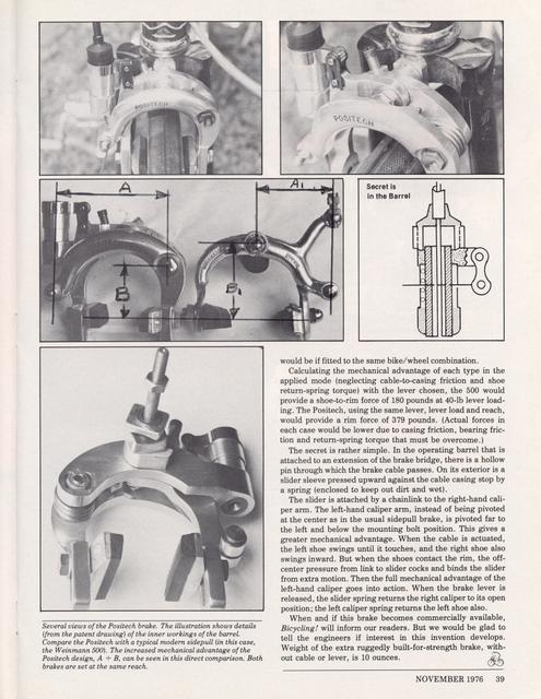 <------ Bicycling Magazine 11-1976 ------> The Positech Brake