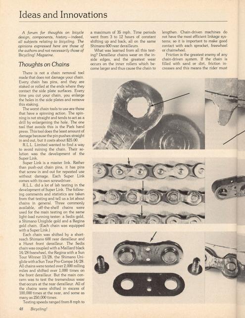 <------ Bicycling Magazine 12-1977 ------> Thoughts On Chains