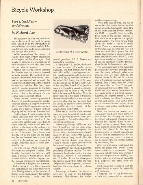 <------ Bicycling Magazine 02-1978 ------> Saddles - Part 1