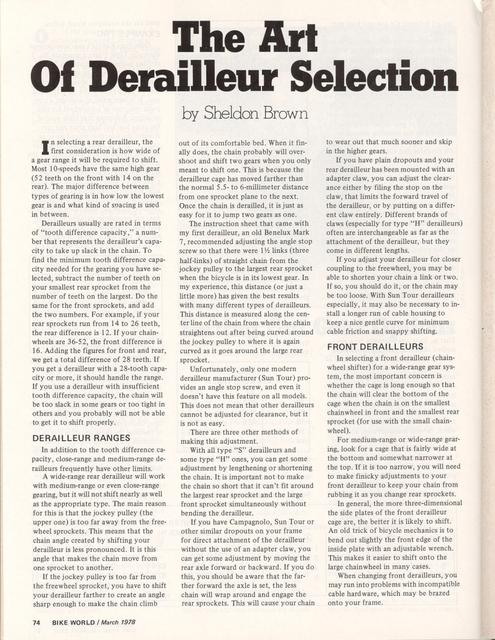 <---------- Bike World 03-1978 ----------> The Art Of Derailleur Selection