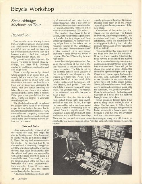 <------ Bicycling Magazine 04-1978 ------> Wheel Equipment - Prologue - The Pro Mechanic