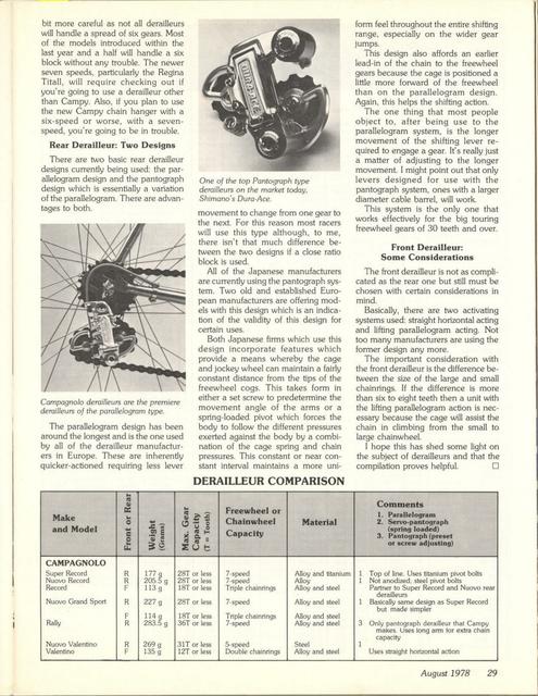 <------ Bicycling Magazine 08-1978 ------> All About Derailleurs