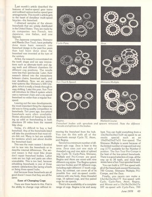 <------ Bicycling Magazine 06-1978 ------> All About Freewheels