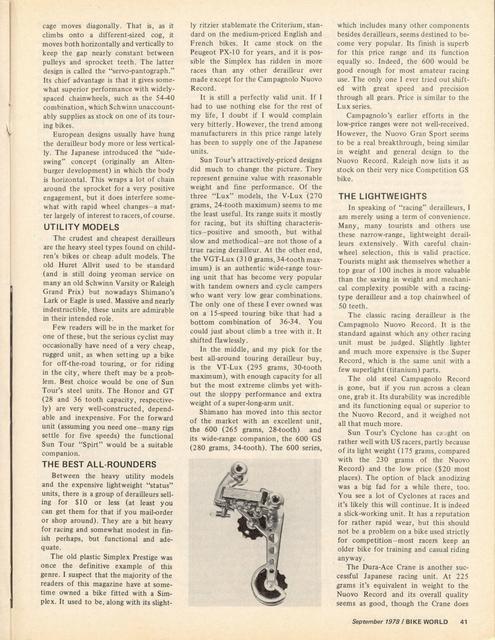 <---------- Bike World 09-1978 ----------> Taking The Mystery Out Of Derailleurs