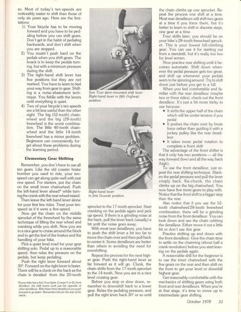 <------ Bicycling Magazine 10-1978 ------> All About Gear Shifting