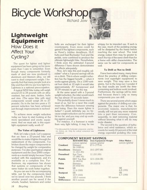 <------ Bicycling Magazine 01-1979 ------> Lightweight Equipment - How Does It Affect Your Cycling