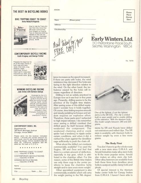 <------ Bicycling Magazine 01-1979 ------> Lightweight Equipment - How Does It Affect Your Cycling