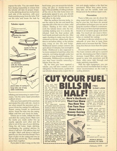 <------ Bicycling Magazine 02-1979 ------> Bicycle Tires - Part 1 - Tire Repair