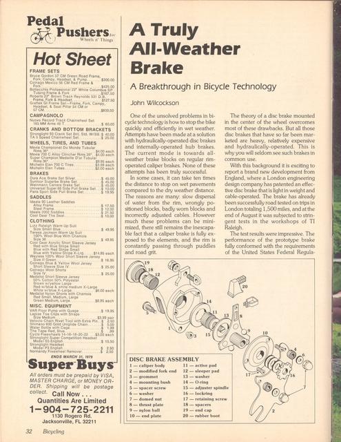 <------ Bicycling Magazine 03-1979 ------> A Truly All-Weather Brake
