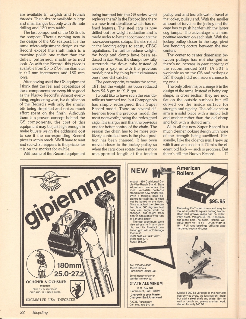 <------ Bicycling Magazine 03-1979 ------> What’s New At Campagnolo