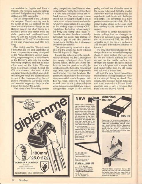 <------ Bicycling Magazine 03-1979 ------> What’s New At Campagnolo
