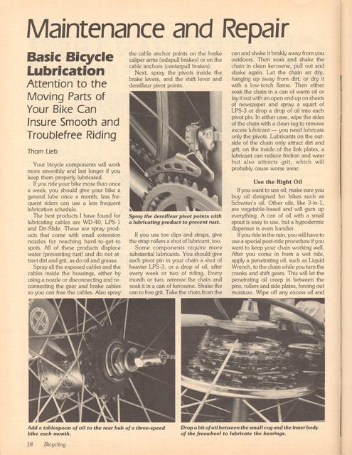 <------ Bicycling Magazine 04-1979 ------> Basic Bicycle Lubrication