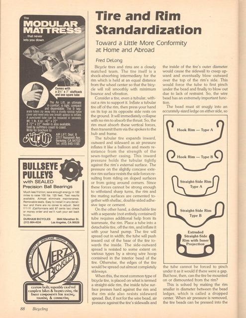 <------ Bicycling Magazine 04-1979 ------> Tire And Rim Standardization
