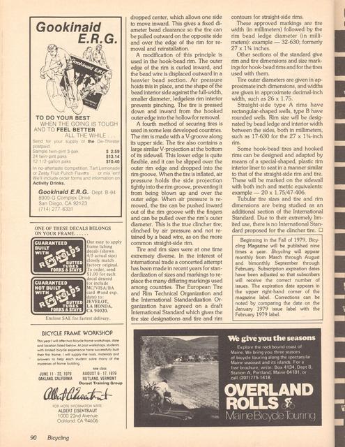 <------ Bicycling Magazine 04-1979 ------> Tire And Rim Standardization