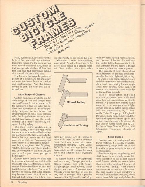 <------ Bicycling Magazine 07-1979 ------> Custom Bicycle Frames