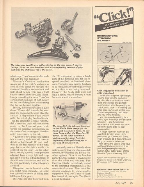 <------ Bicycling Magazine 07-1979 ------> A Shifting System For Beginners - Altus / Selecta