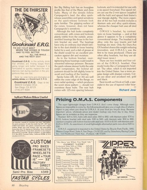 <------ Bicycling Magazine 08-1979 ------> Super Lightweight Components - Part 1 - OMAS