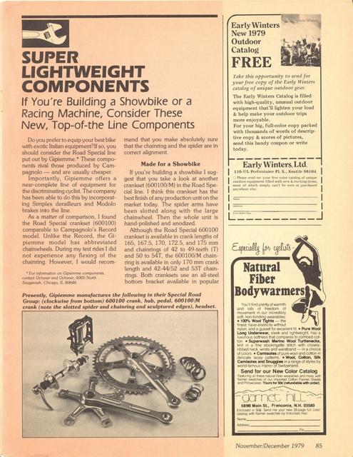 <------ Bicycling Magazine 11-1979 ------> Super Lightweight Components - Part 3 - Gipiemme