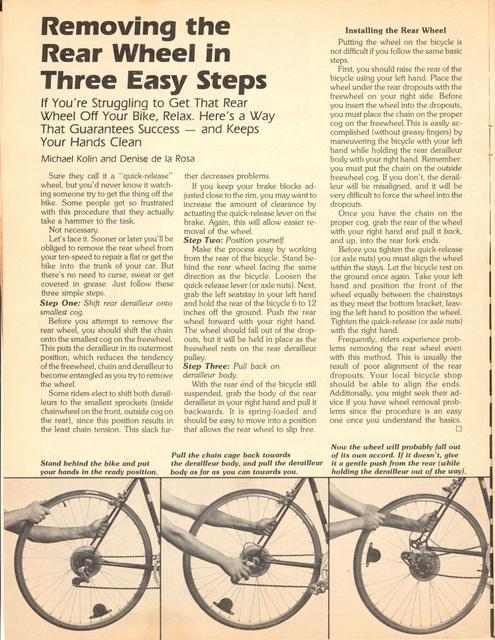<------ Bicycling Magazine 11-1979 ------> Removing The Rear Wheel In Three Easy Steps
