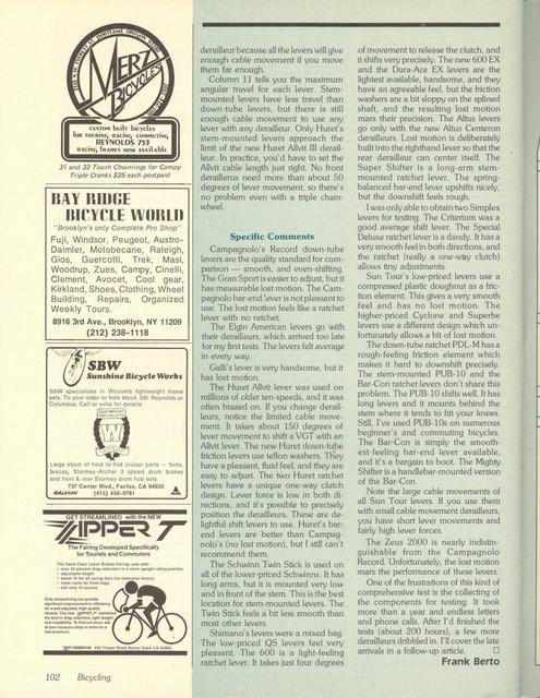 <------ Bicycling Magazine 04-1980 ------> Bicycle Workshop - Part 3 - All About Shift Levers