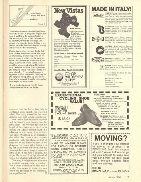 <------ Bicycling Magazine 03-1980 ------> Make Sure Your Bike Is Properly Aligned