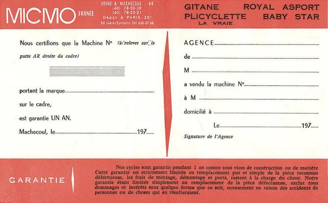 MICMO Guarantee Card (1973)