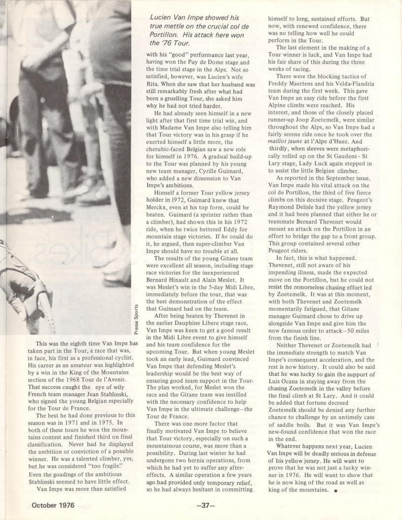 <---------- Bike World 10-1976 ----------> King Of The Road - Van Impe Wins The 1976 Tour de France