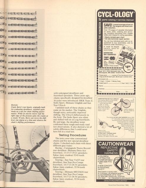 <------ Bicycling Magazine 04-1980 ------> Bicycle Workshop - Part 4 - All About Bicycle Chains