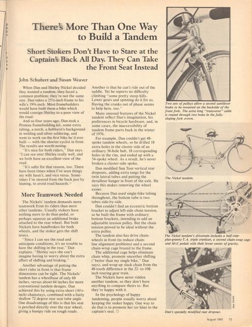 <------ Bicycling Magazine 08-1980 ------> There’s More Than One Way To Build A Tandem