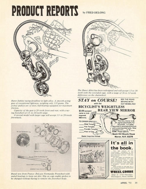 <------ Bicycling Magazine 04-1973 ------> Huret Jubilee & Allvit rear derailleurs
