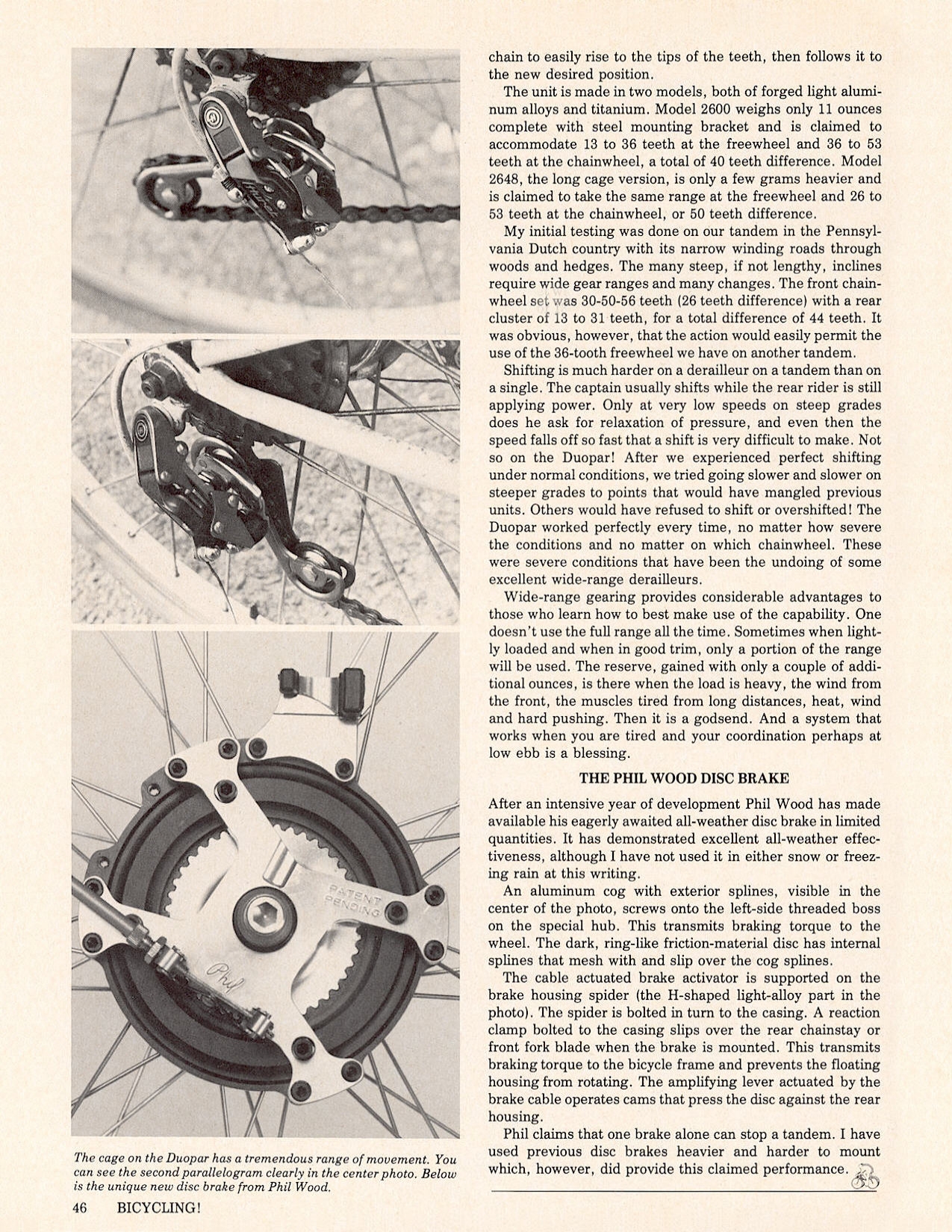 <------ Bicycling Magazine 03-1977 ------> Innovations From Huret / Phil Wood