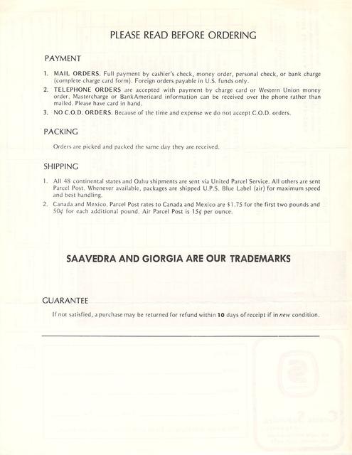 Saavedra "introductory" price list (06-1976)