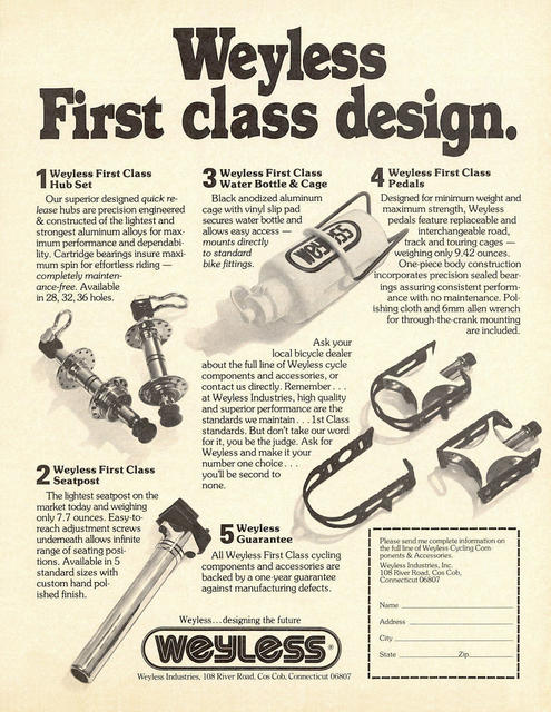 Weyless cycling components advertisement (07-1977)