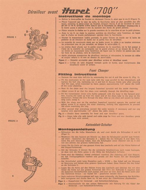 Huret Allvit / Luxe / Svelto / 700 fitting instructions (1971)