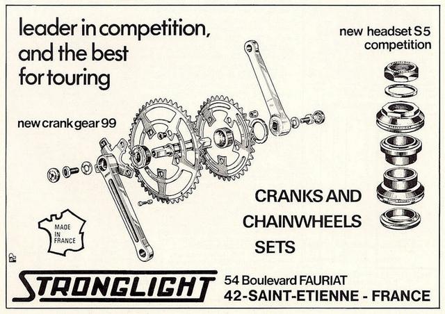 Stronglight series 99 crankset / S5 Competition headset advertisement  (03-1973)